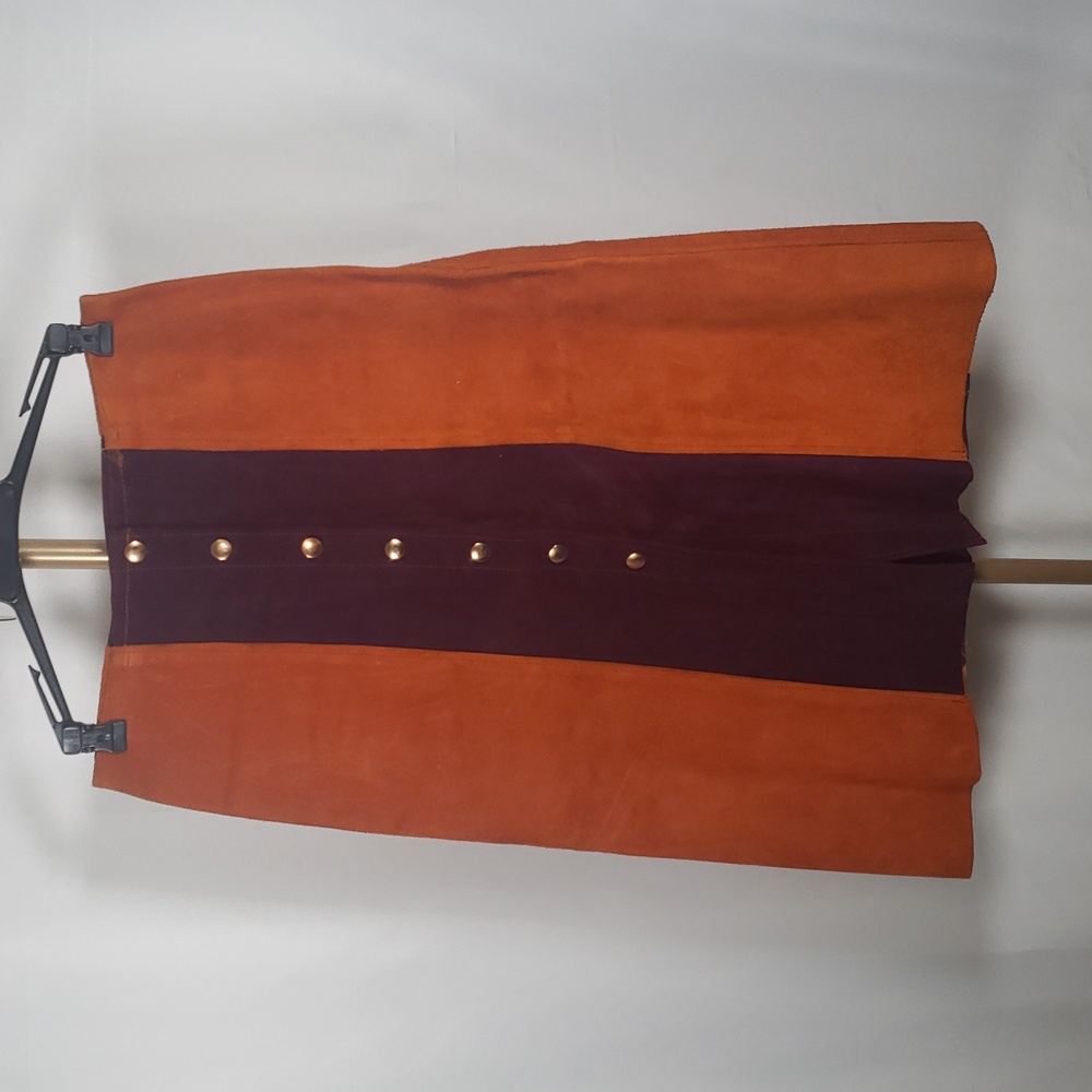 Vintage Orange & Purple Suede Panel Midi‎ Skirt SZ XS